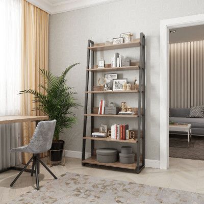 Стеллаж ДОМУС Урбан-1 орех темный/металл черный 190.6х86 купить в Минске