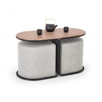 Комплект HALMAR PAMPA (стол журнальный + 2 пуфа) орех/черный, серый