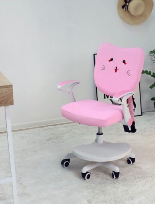 Кресло поворотное CATTY, WHITE, ткань котенок розовый