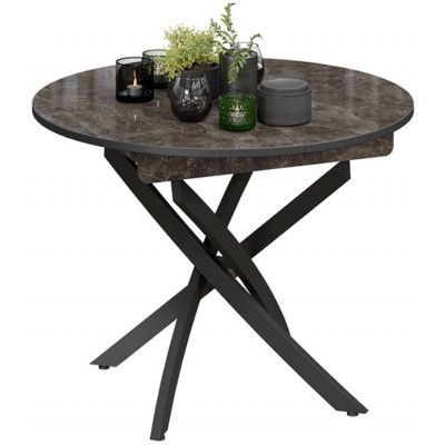 Стол обеденный DIAMOND Тип 3 d.1000(1380) ателье темный глянец/черный муар купить в Минске