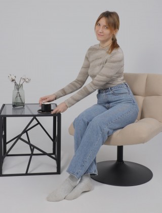 Кресло поворотное AksHome GRANDE (Гранде) песочная ткань Linen Fabric-3/черный купить в Минске