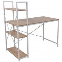 Стол письменный AksHome Onyx со стеллажом светлый дуб/белый металл Стол письменный AksHome Onyx со стеллажом светлый дуб/белый металл