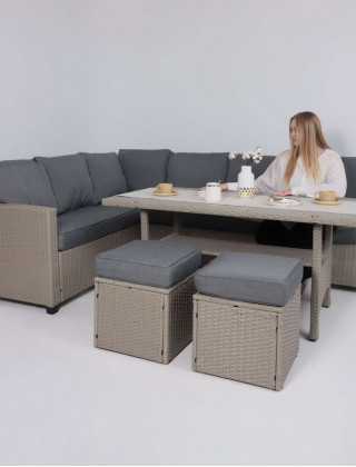 Комплект садовой мебели Akshome ZESTY (диван 2 шт., стол 1 шт., пуф 2 шт.) серый