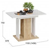 Стол обеденный КЁЛЬН Тип 1, 1100(1456)*678 стекло белый глянец/дуб крафт золотой, белый купить в Минске