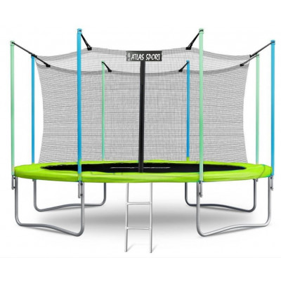 Батут Atlas Sport 374 см с внутренней сеткой и лестницей зеленый купить в Минске