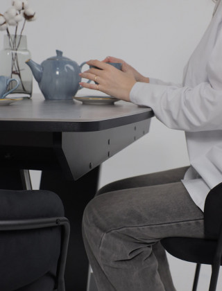 Стол ДРЕЗДЕН пластик премиум 1300(1615)*800 камень серый Greys grey/черный купить в Минске