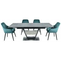 Стол МАЛЬТА 1400(2040)*900 коричневый мрамор/черный матовый купить в Минске