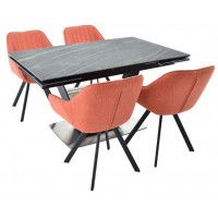 Стол МАЛЬТА 1400(2040)*900 коричневый мрамор/черный матовый купить в Минске