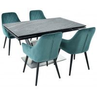 Стол МАЛЬТА 1400(2040)*900 коричневый мрамор/черный матовый купить в Минске