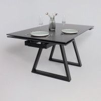 Стол МОНАКО NEW 1600(2240)*900 камень черный Greys Black/черный матовый (квадро) Стол МОНАКО NEW 1600(2240)*900 камень черный Greys Black/черный матовый (квадро)