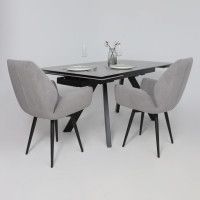 Стол МОНАКО NEW 1600(2240)*900 камень серый Greys Grey/черный матовый