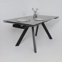 Стол МОНАКО NEW 1600(2240)*900 камень серый Greys Grey/черный матовый