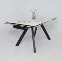 Стол МОНАКО NEW 1600(2240)*900 камень белый Greys White/черный матовый Стол МОНАКО NEW 1600(2240)*900 камень белый Greys White/черный матовый