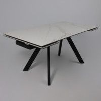 Стол МОНАКО NEW 1600(2240)*900 камень белый Greys White/черный матовый Стол МОНАКО NEW 1600(2240)*900 камень белый Greys White/черный матовый