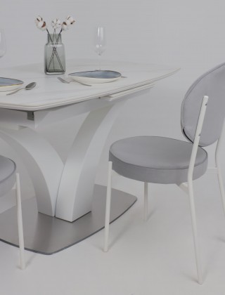 Стол НОТР ДАМ MODERNE 1400(1800)*850 камень светло-серый Greys Snow/белый муар купить в Минске