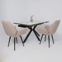 Стол РЕЙН NEW 1200(1840)*800 камень белый Greys White/черный матовый