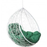 Подвесное кресло-кокон без стойки BiGarden Tropica White BS (Тропика) (без стойки, зеленая подушка)