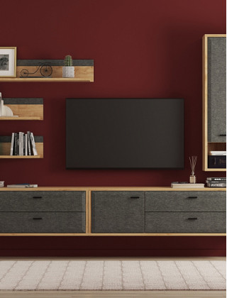 Полка настенная с зеркалом Grace LUS 80 79*16*85 дуб наварра/графит