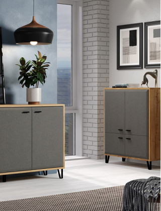 Полка настенная с зеркалом Grace LUS 80 79*16*85 дуб наварра/графит