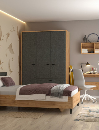 Полка настенная с зеркалом Grace LUS 80 79*16*85 дуб наварра/графит