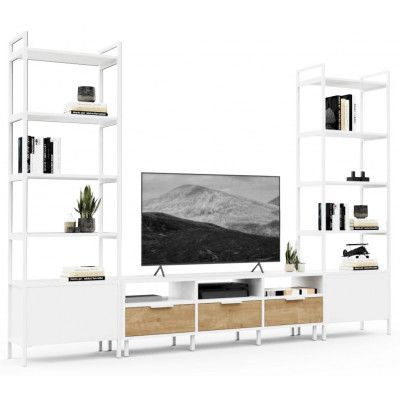 Стенка Crafto Лофт Агата Бонд 06 белый матовый/золотистый дуб купить в Минске