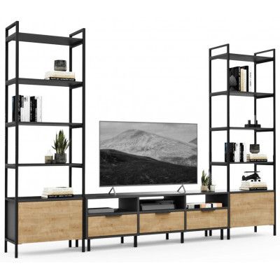 Стенка Crafto Лофт Агата Бонд 09 золотистый дуб/графит купить в Минске