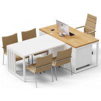 Стол руководителя Crafto Дойл 01 с приставкой дуб золотистый / белый