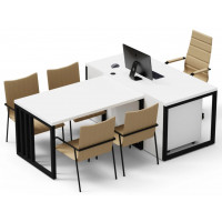 Стол руководителя Crafto Дойл 02 с приставкой белый / черный