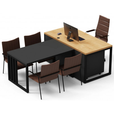 Стол руководителя Crafto Дойл 03 с приставкой дуб золотистый / графит купить в Минске