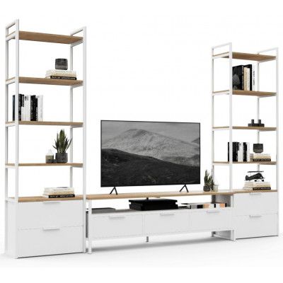 Стенка Crafto Лофт Фрида Квентин 14 белый матовый/дуб золотистый купить в Минске