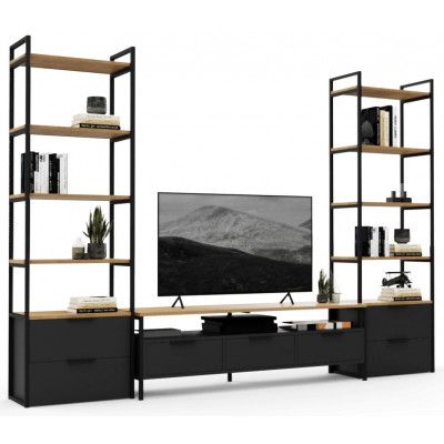 Стенка Crafto Лофт Фрида Квентин 15 графит/дуб золотистый купить в Минске