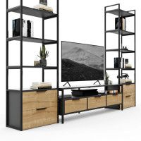 Стенка Crafto Лофт Фрида Квентин 16 дуб золотистый/графит купить в Минске