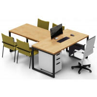 Стол руководителя Crafto Клинт 03 с приставкой дуб золотистый / черный / белый