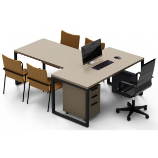 Стол руководителя Crafto Клинт 05 с приставкой латте / черный Стол руководителя Crafto Клинт 05 с приставкой латте / черный
