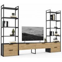 Стенка Crafto Лофт Рокки Квентин 10 золотистый дуб/графит