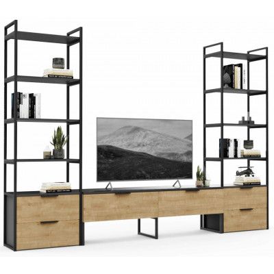 Стенка Crafto Лофт Рокки Квентин 10 золотистый дуб/графит купить в Минске