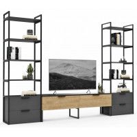 Стенка Crafto Лофт Рокки Квентин 11 графит/золотистый дуб