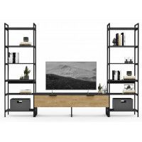 Стенка Crafto Лофт Рокки Симпл 06 графит/золотистый дуб купить в Минске