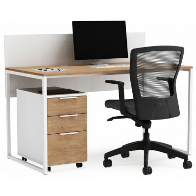 Письменный стол Crafto Тор с экраном и тумбой 03 дуб золотистый / белый купить в Минске