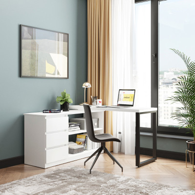 Письменный стол поворотный ДОМУС СТР04-Лофт 120х50 см белый/черный