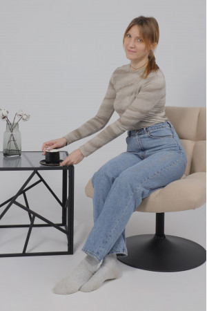 Живые фото Кресло поворотное AksHome GRANDE (Гранде) песочная ткань Linen Fabric-3/черный