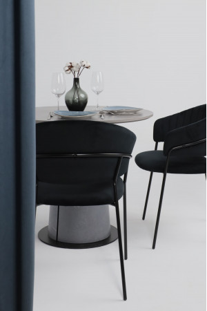 Живые фото Стол AV 2317 МДФ+керамика 900*900 матовый LARKA GREY/черный+HPL Будда
