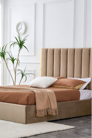 Живые фото Кровать HALMAR PALAZZO 160*200 бежевый/золотой