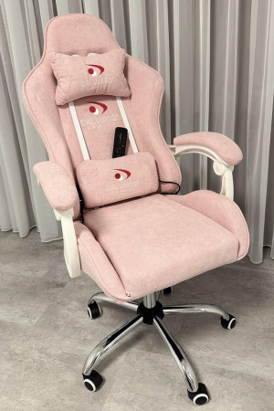 Живые фото Вибромассажное кресло Calviano Nero pink plush ткань розовый