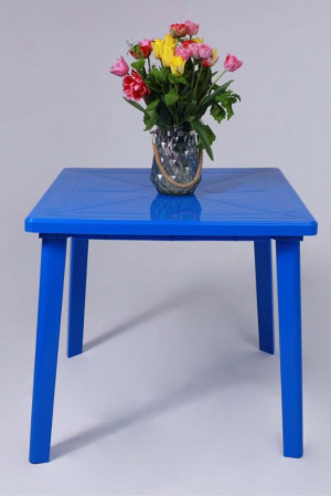 Живые фото Стол пластиковый квадратный 800*800*710 мм синий