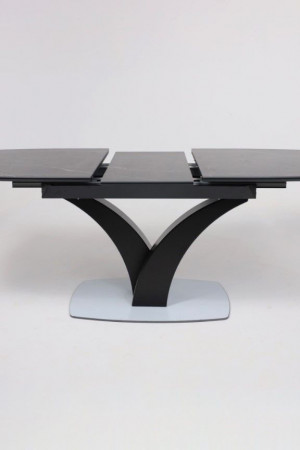 Живые фото Стол НОТР ДАМ MODERNE 1400(1800)*850 камень черный Greys Black /черный матовый