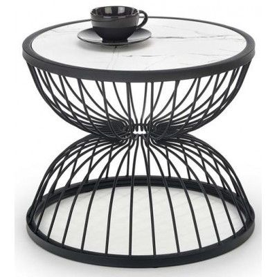 Стол журнальный HALMAR KIM белый мрамор/черный купить в Минске