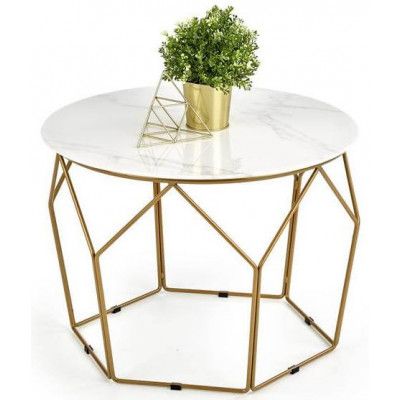 Стол журнальный HALMAR MADISON белый мрамор/золотой купить в Минске
