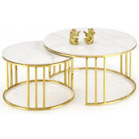 Комплект HALMAR MERCURY 3 (2 стола журнальных) белый мрамор/золотой