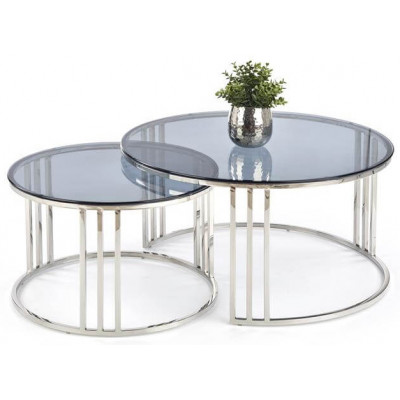 Комплект HALMAR MERCURY (2 стола журнальных) дымчатый/хром